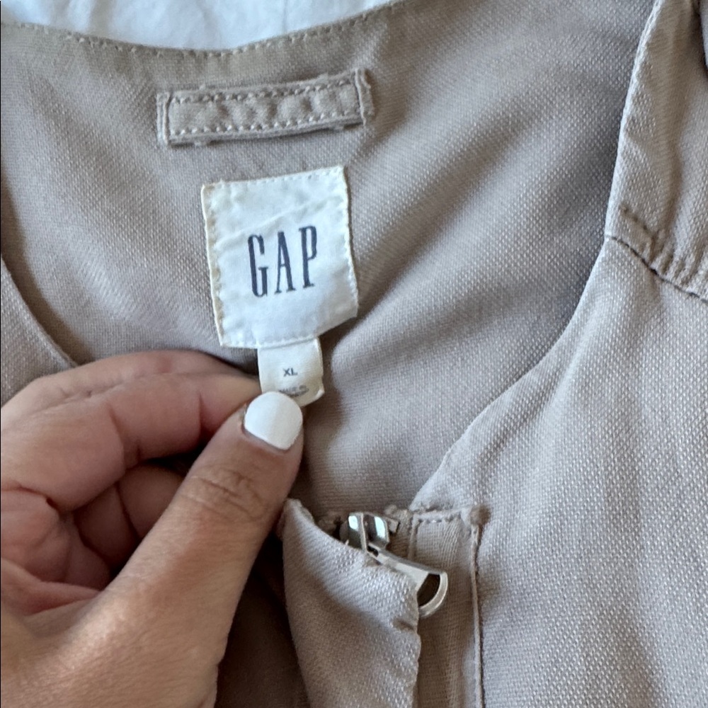 Gap Utility Jacket Women's Small Beige Collarless Hidden Zip-Up Long Sleeve XL - Picture 4 of 7